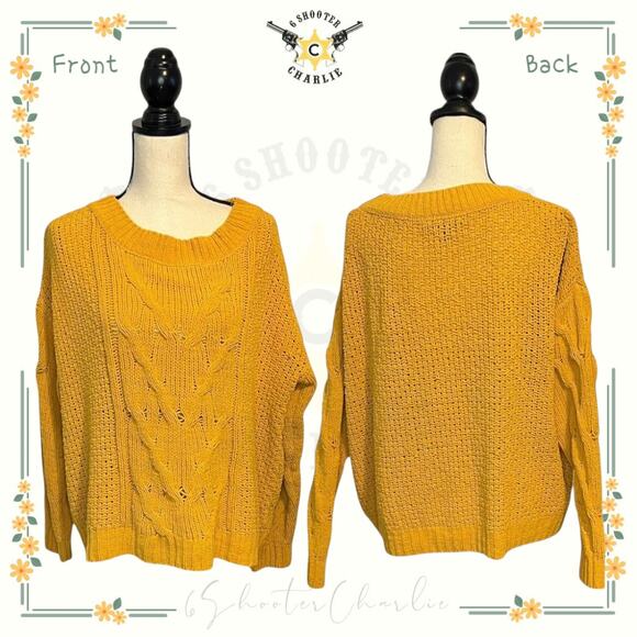 Signature Studio Women's Size Large Mustard Pullover Cable Knit Sweater - Picture 1 of 7